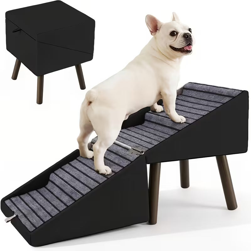 Luxury 2-in-1 Dog Stairs & Storage Ottoman – Safe Pet Ramp for Beds & Sofas