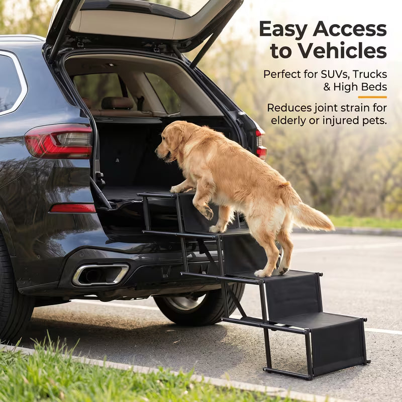Foldable Pet Car Stairs – 4-Step Non-Slip Ramp for Easy Access