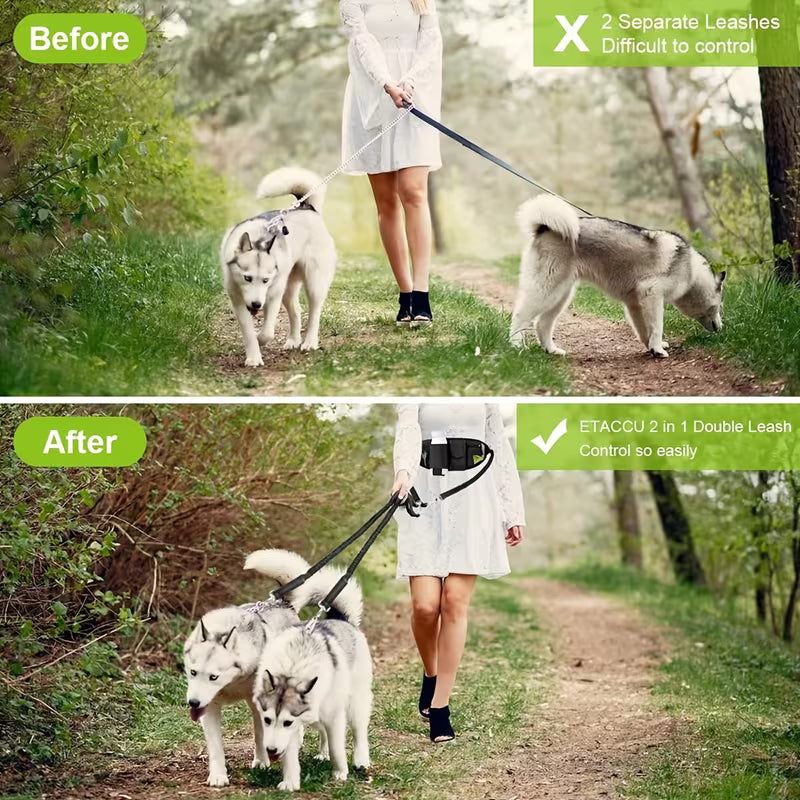 Hands-Free Double Dog Walking Belt β Adjustable Leash & Waist Bag