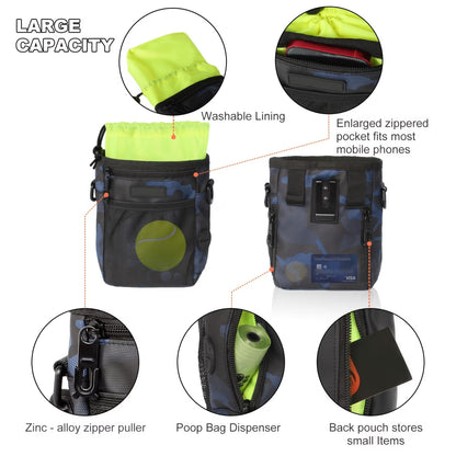 Portable Dog Treat Training Pouch – Hands-Free Pet Walking Bag with Built-In Poop Bag Dispenser