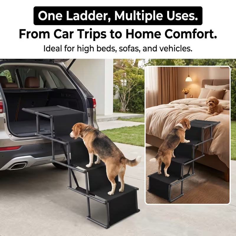 Foldable Pet Car Stairs – 4-Step Non-Slip Ramp for Easy Access