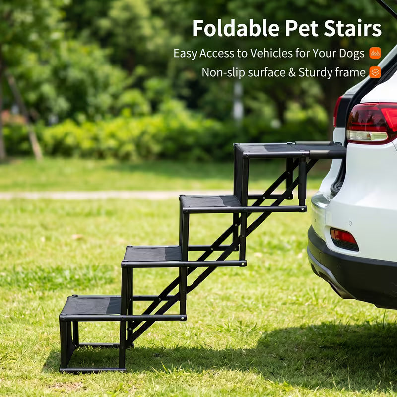 Foldable Pet Car Stairs – 4-Step Non-Slip Ramp for Easy Access