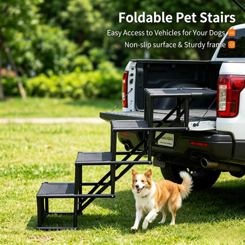 Foldable Pet Car Stairs – 4-Step Non-Slip Ramp for Easy Access
