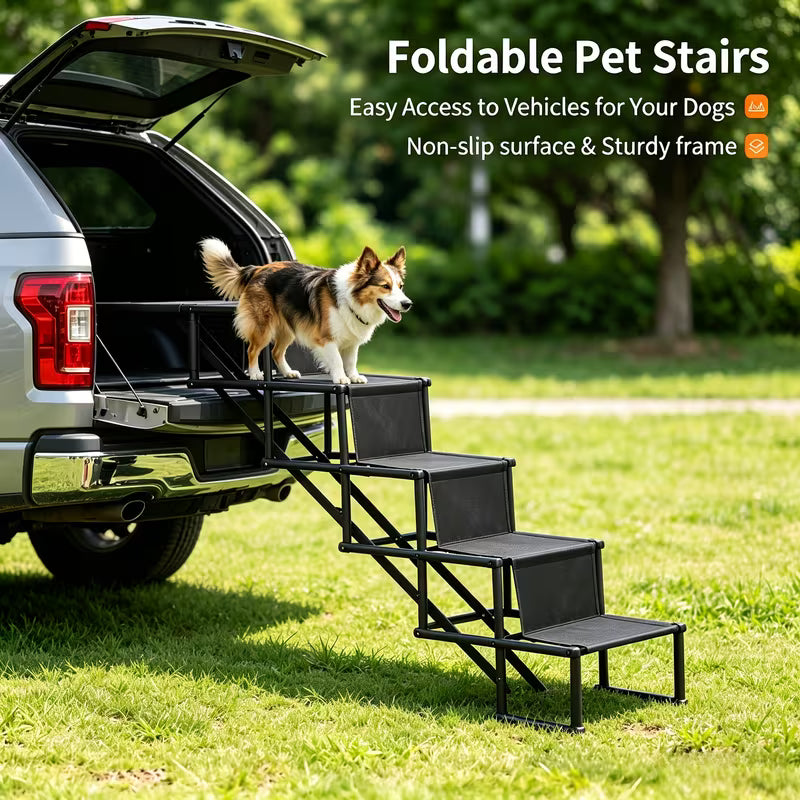 Foldable Pet Car Stairs – 4-Step Non-Slip Ramp for Easy Access