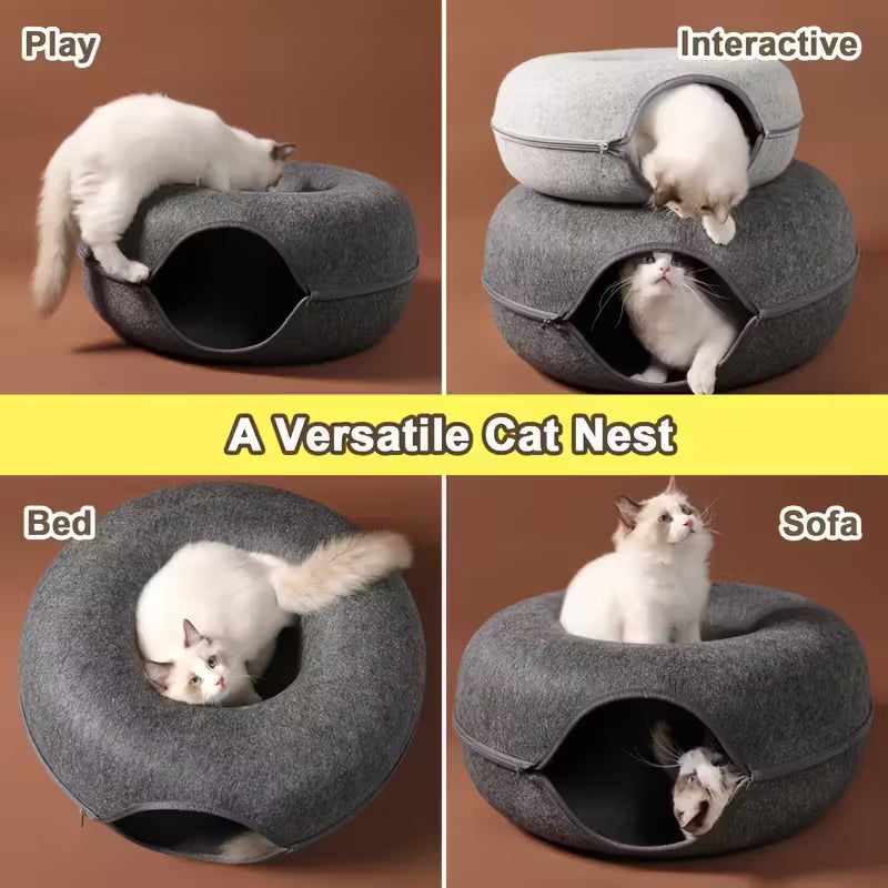 3-in-1 Cat Tunnel Bed – Cosy Hideout, Play & Scratch Lounge