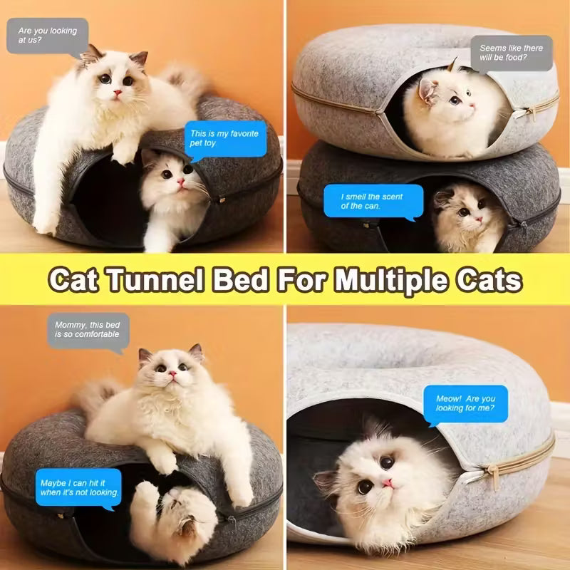 3-in-1 Cat Tunnel Bed – Cosy Hideout, Play & Scratch Lounge
