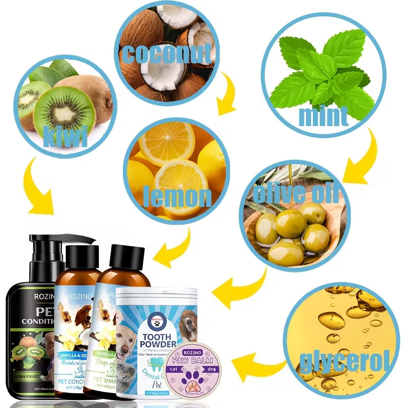 5pcs ROZINO All-in-One Pet Grooming & Care Kit for Dogs and Cats