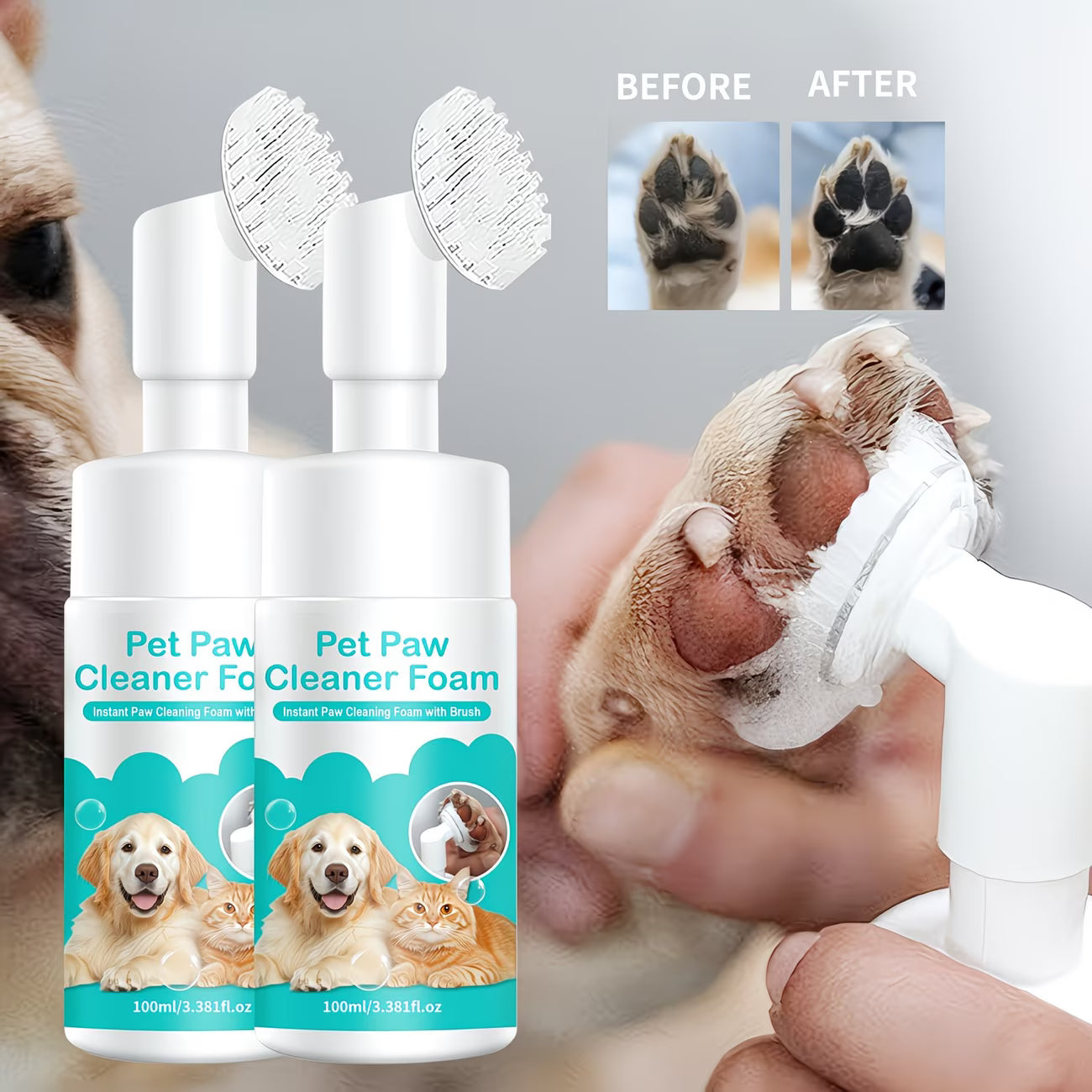 Waterless Pet Paw Cleaner Foam - No-Rinse Gentle Cleanser for Dogs & Cats