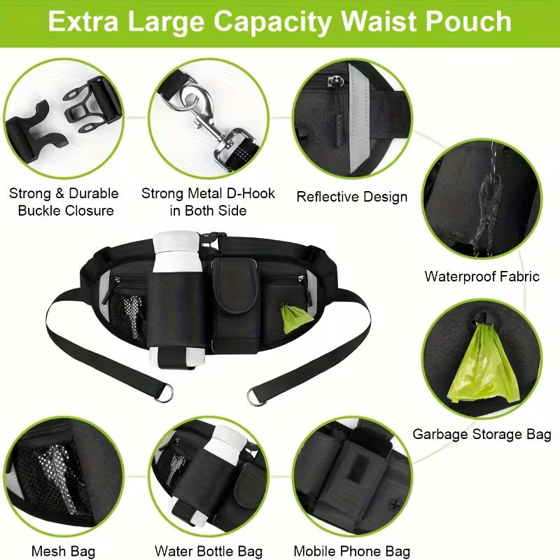 Hands-Free Double Dog Walking Belt – Adjustable Leash & Waist Bag