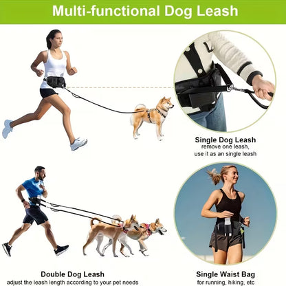 Hands-Free Double Dog Walking Belt – Adjustable Leash & Waist Bag