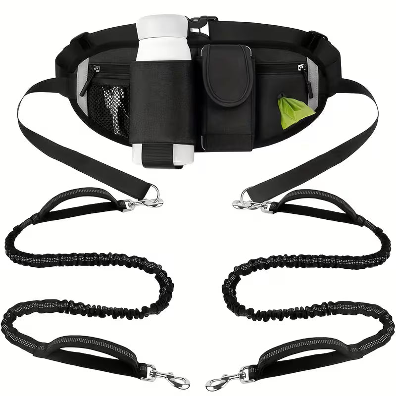 Hands-Free Double Dog Walking Belt – Adjustable Leash & Waist Bag