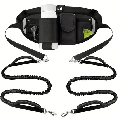 Hands-Free Double Dog Walking Belt – Adjustable Leash & Waist Bag