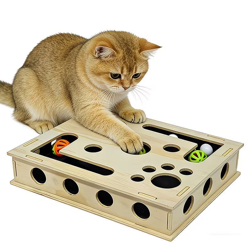 Cat Scratching Post with Nail File - 3-in-1 Interactive Wooden Toy & Treat Box