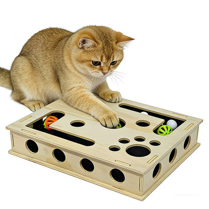 Cat Scratching Post with Nail File - 3-in-1 Interactive Wooden Toy & Treat Box