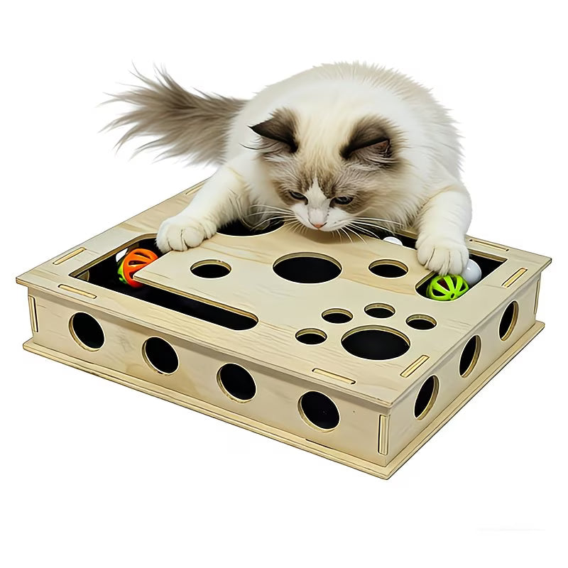 Cat Scratching Post with Nail File - 3-in-1 Interactive Wooden Toy & Treat Box