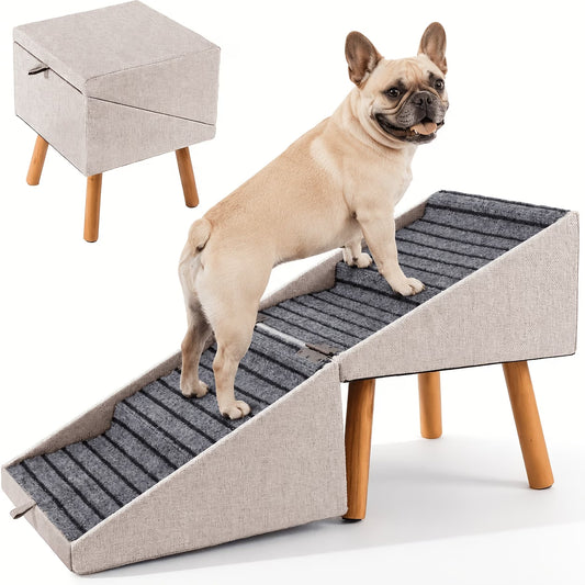 Luxury 2-in-1 Dog Stairs & Storage Ottoman – Safe Pet Ramp for Beds & Sofas