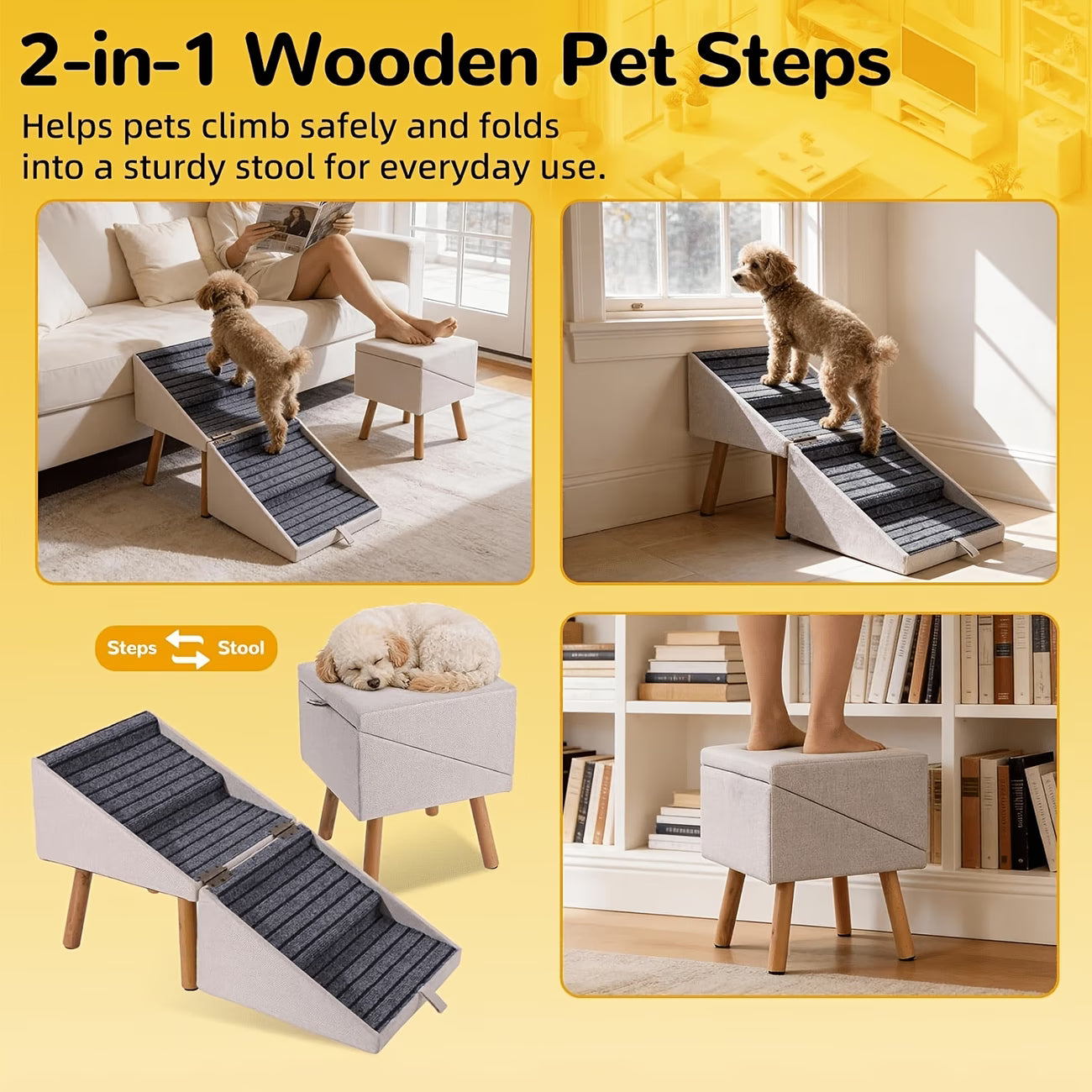 Luxury 2-in-1 Dog Stairs & Storage Ottoman – Safe Pet Ramp for Beds & Sofas