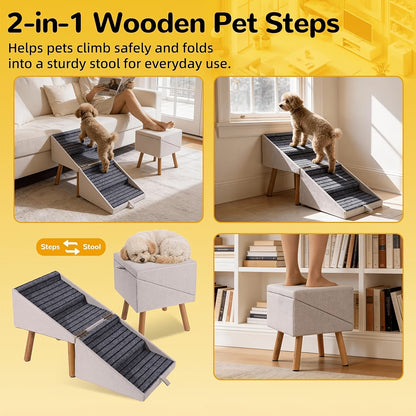 Luxury 2-in-1 Dog Stairs & Storage Ottoman – Safe Pet Ramp for Beds & Sofas