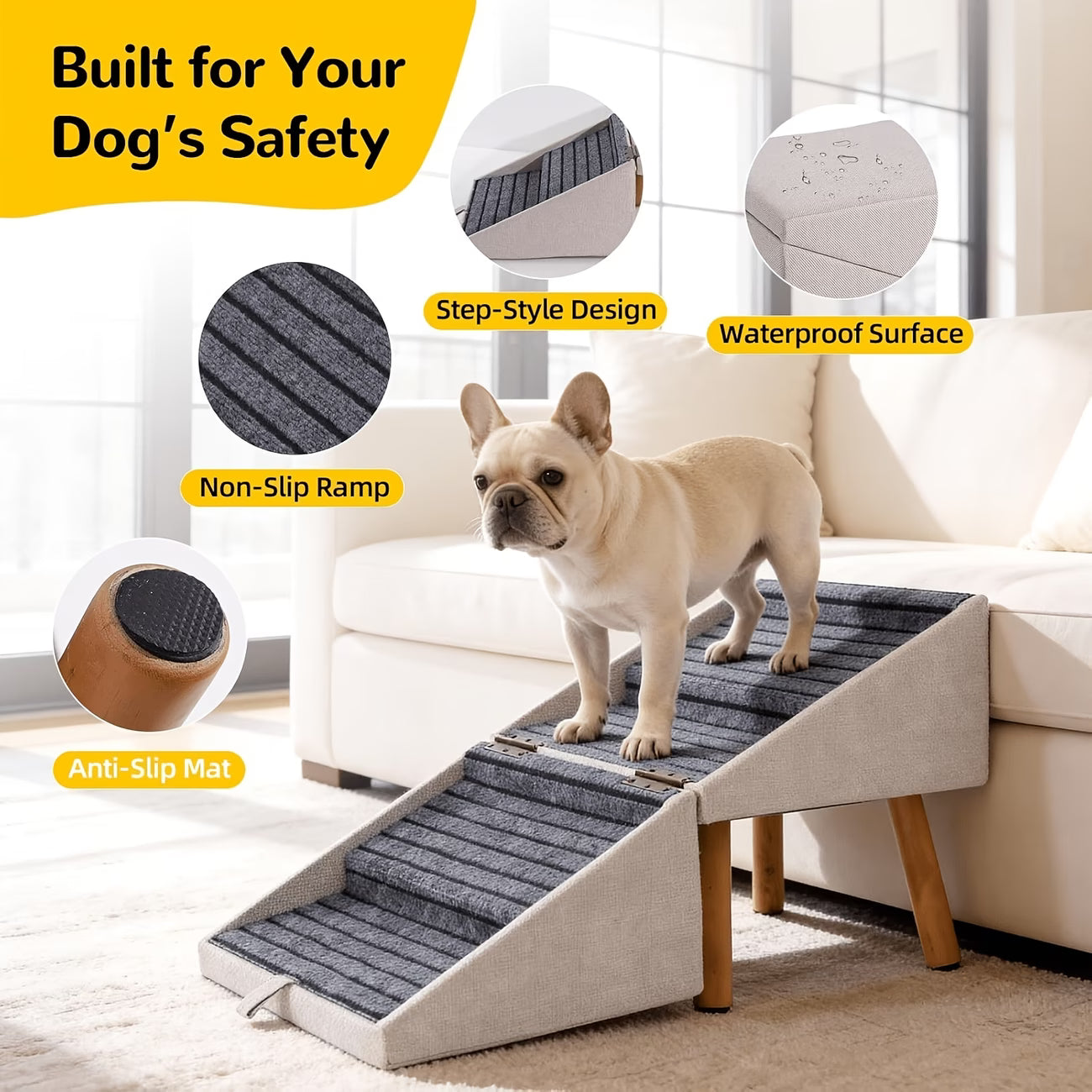Luxury 2-in-1 Dog Stairs & Storage Ottoman – Safe Pet Ramp for Beds & Sofas