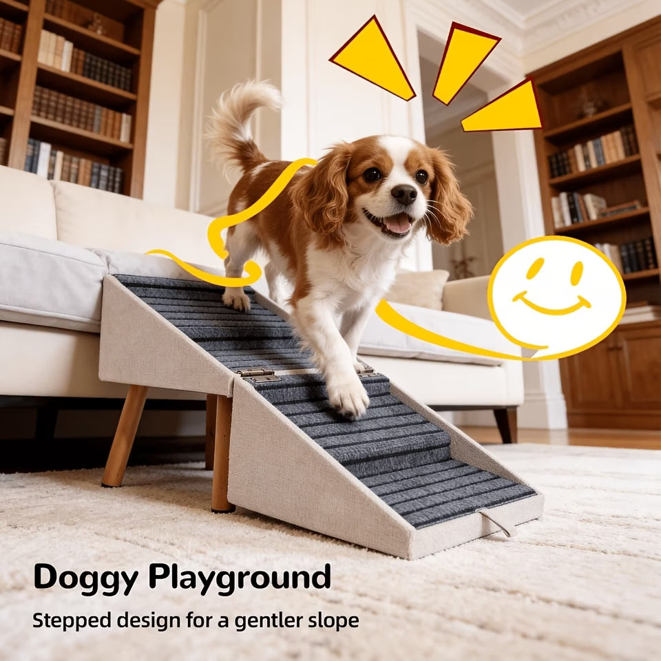 Luxury 2-in-1 Dog Stairs & Storage Ottoman – Safe Pet Ramp for Beds & Sofas